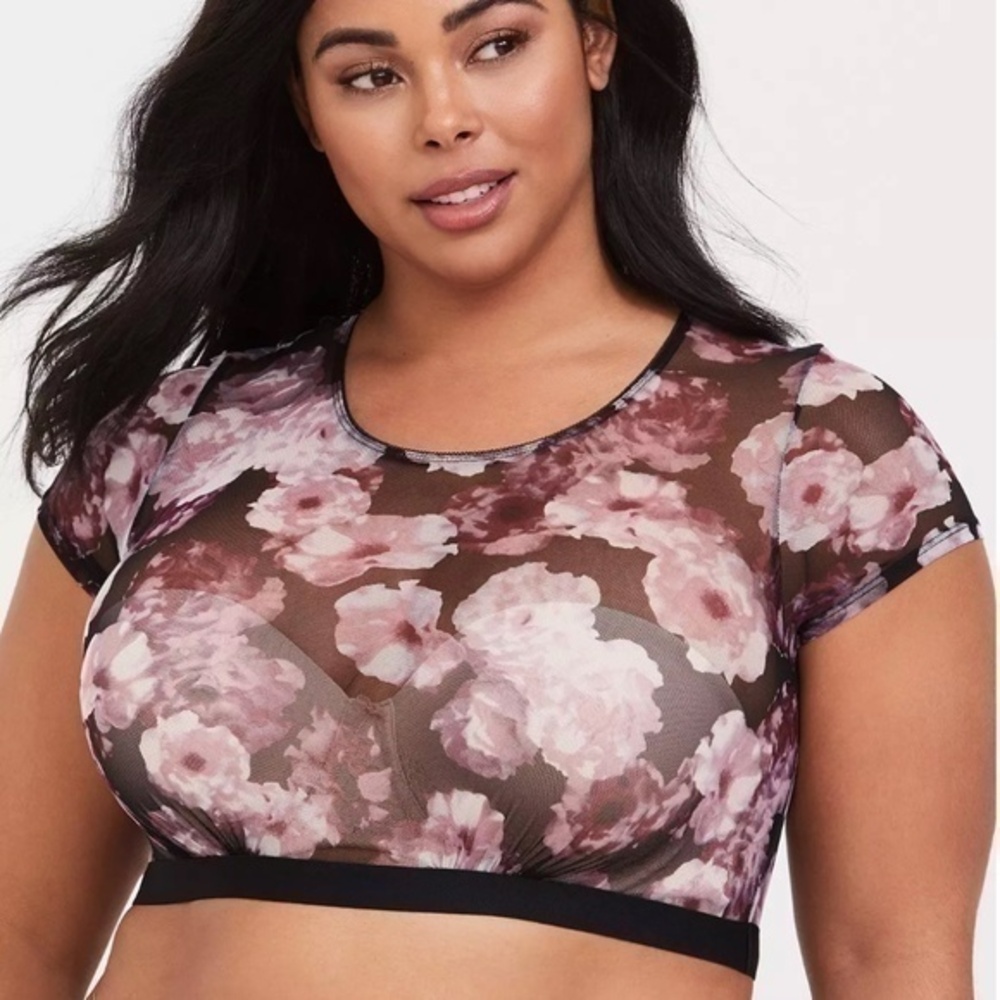 Torrid Curve Mesh Under It all Sheer Floral Crop Top Bralette 2 18/20 2X 18 20